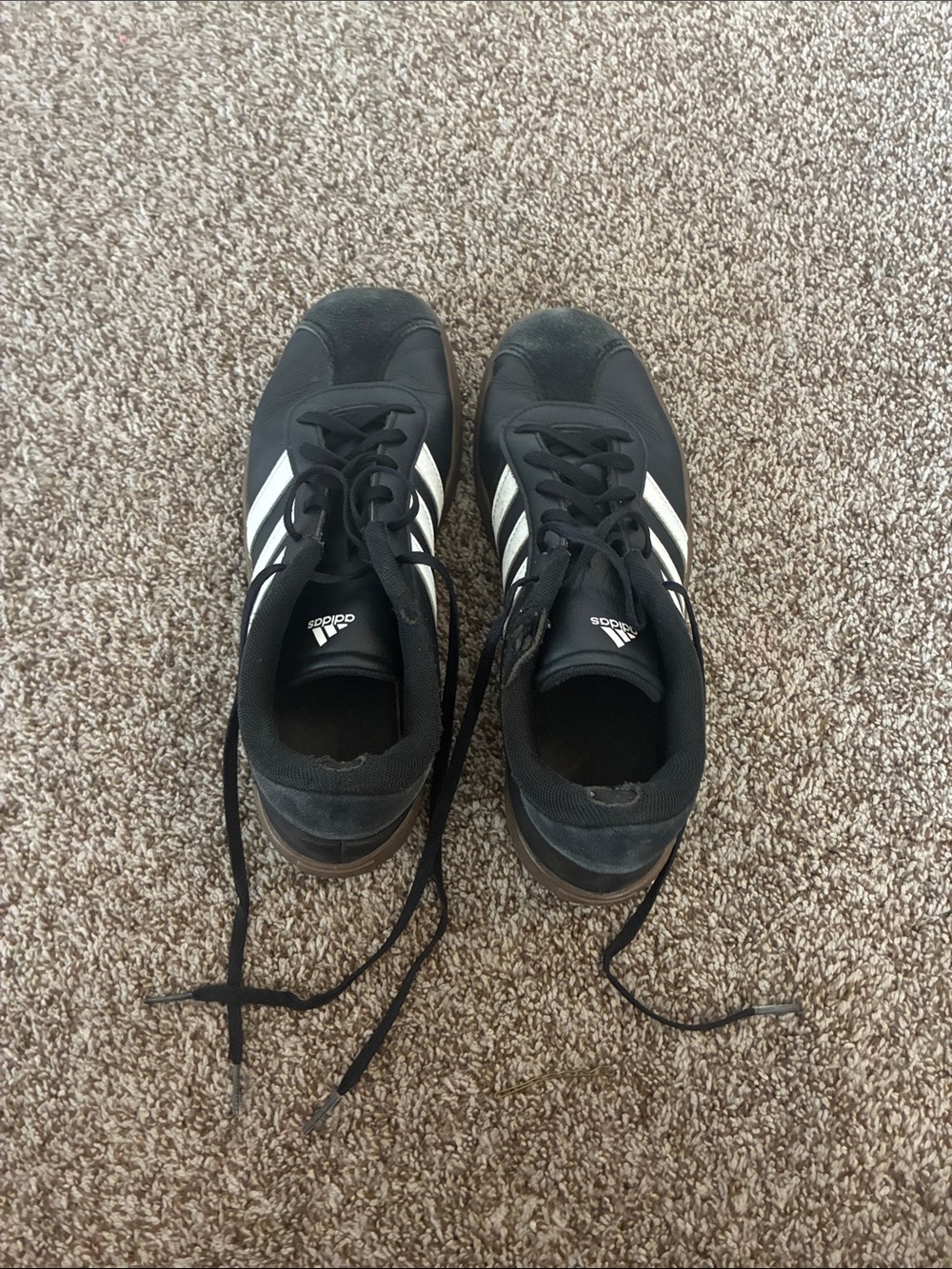 Adidas Womans Black Athletic Sneakers with White Stripes